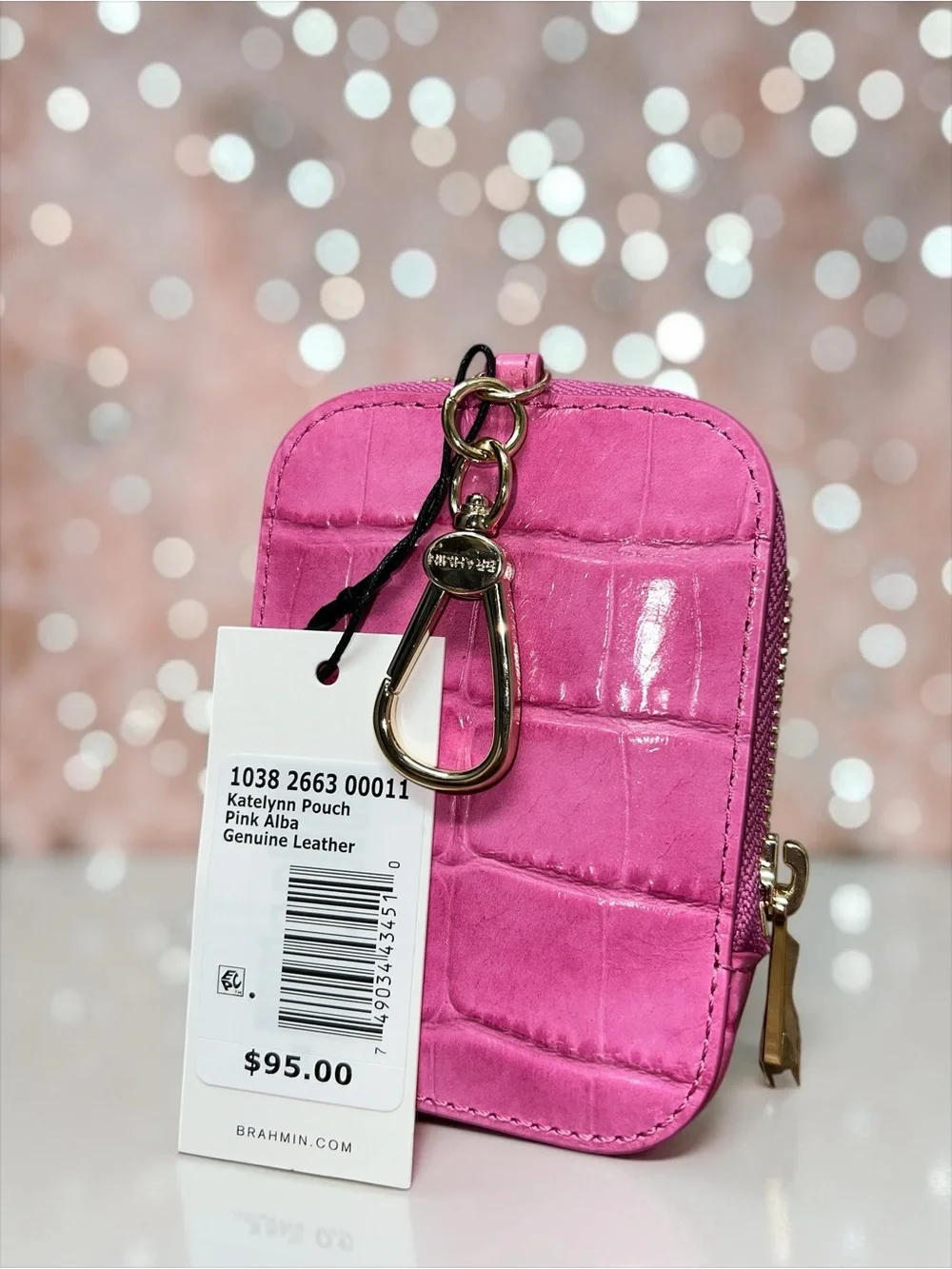 NWT Brahmin Leather Small Mona Tote and Pouch Set, Pink Alba